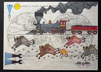 Dallin Maybee (Arapaho/Seneca), Change Came to the Buffalo Nation, 1674 World Map.