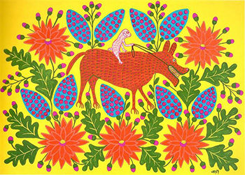 Maria Prymachenko, A Lamb Has Harnessed a Wolf (1969).