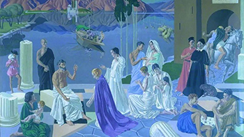 "St Paul Meeting Lydia of Thyatira" by Edward Irvine Halliday. (1902-84).