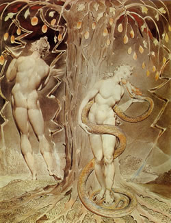 William Blake, &ldquo;Temptation of Eve&rdquo; (1808).